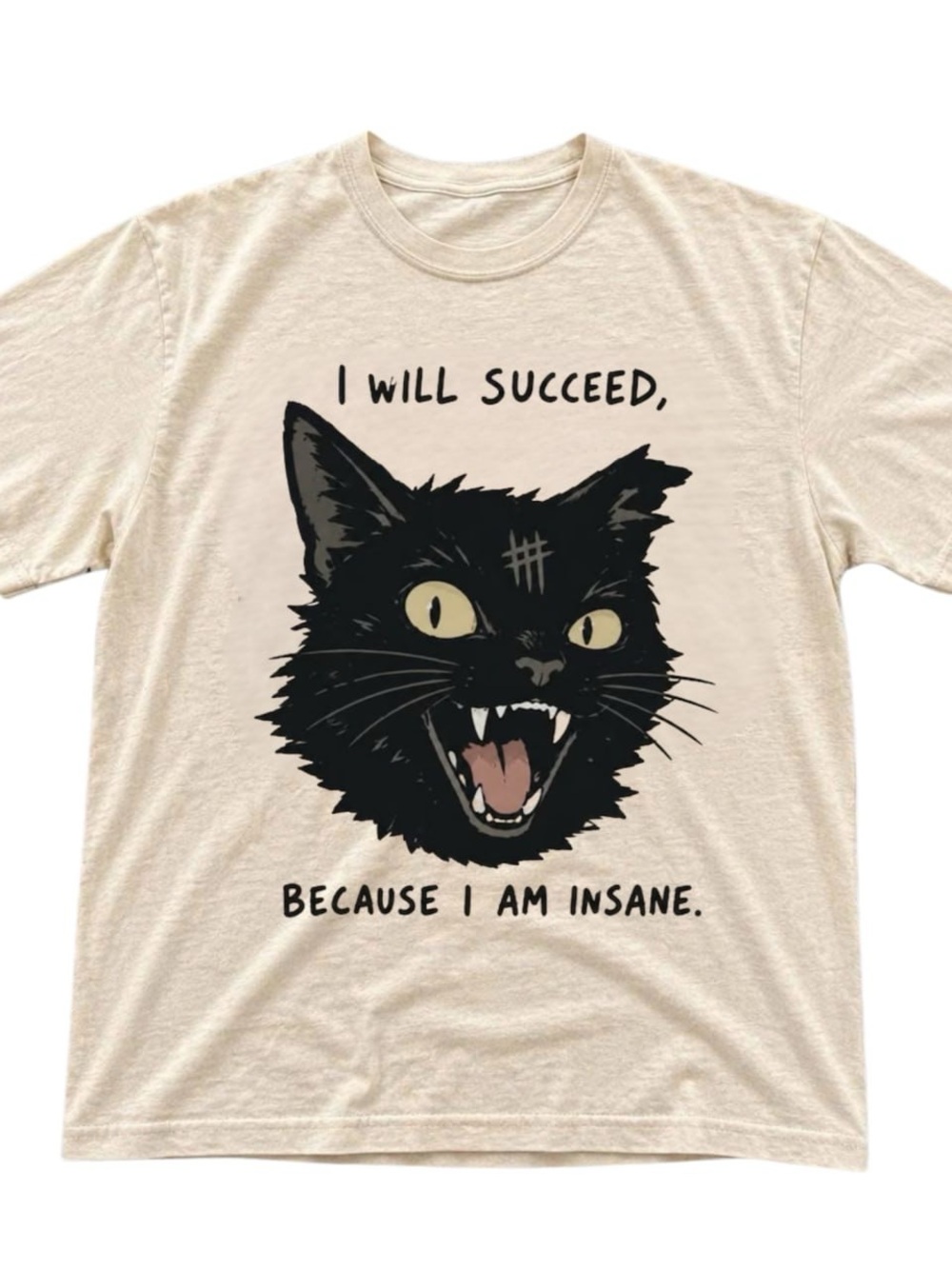 Gildan Short-Sleeve Tee with Black Cat Graphic and Yellow Eyes